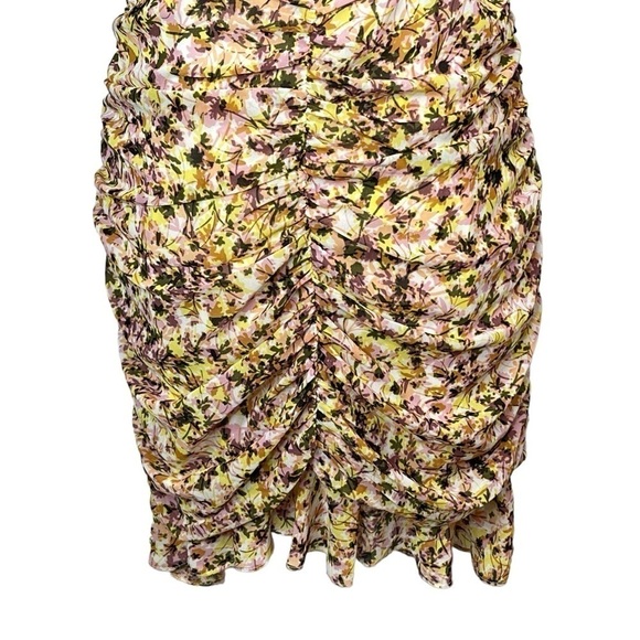 ASTR THE LABEL DRESS Floral Ruched Chiffon Mini YELLOW SIZE Medium - Picture 4 of 13